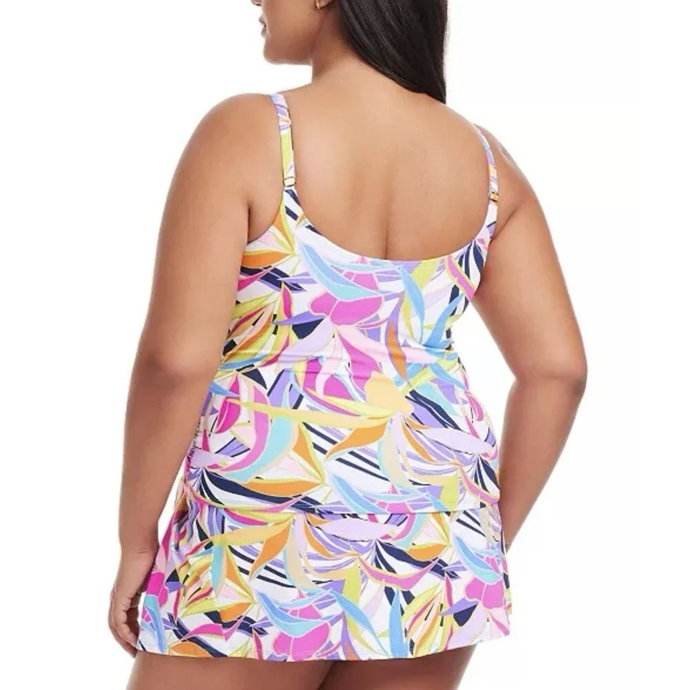 Bleu Rod Beattie Women’s Swim Multicolor Tropical Underwire Tankini Top Sz 16W